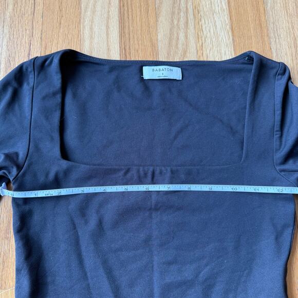 Babaton Black Long Sleeve Square Neck Double Layer Contour Crop Top Size S - Picture 5 of 14